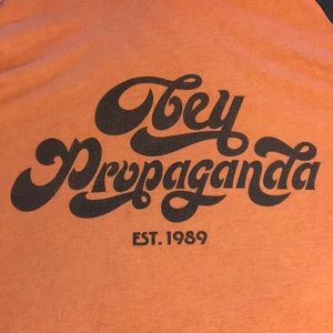 Obey propaganda baseball tee sz L Navy/terracotta
